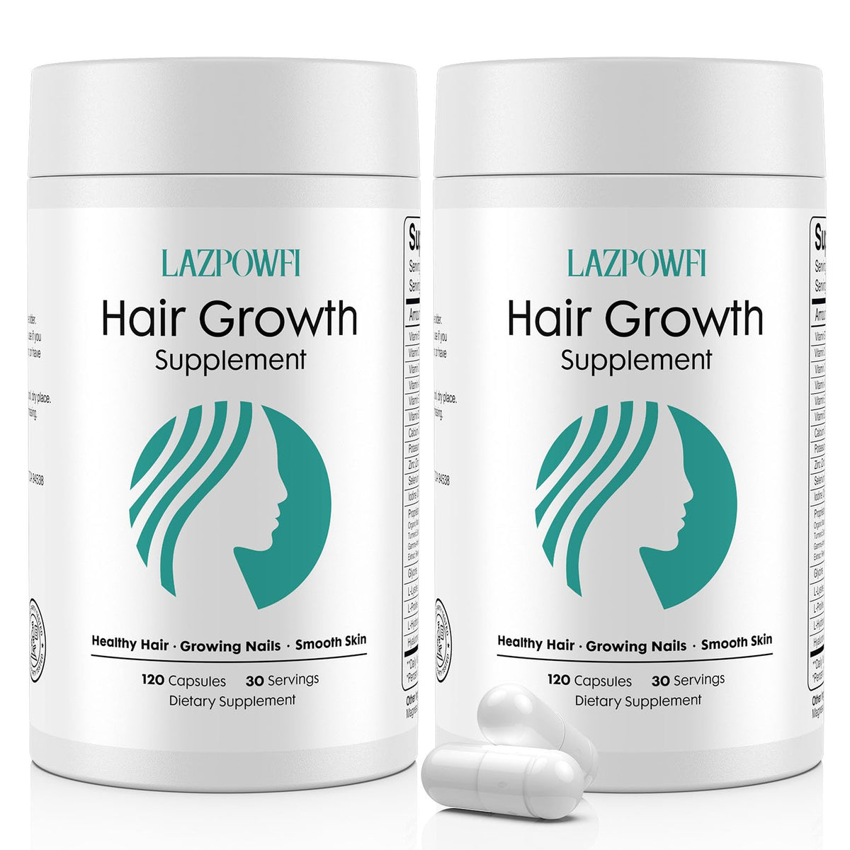 Lazpowfi bottle front with hair growth formula for healthier-looking hair.