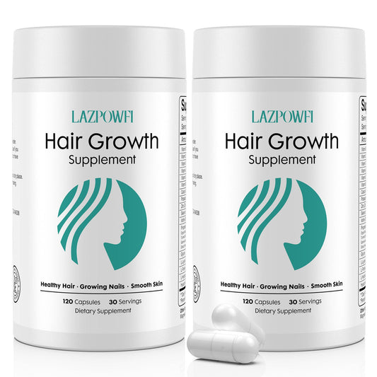 Lazpowfi bottle front with hair growth formula for healthier-looking hair.