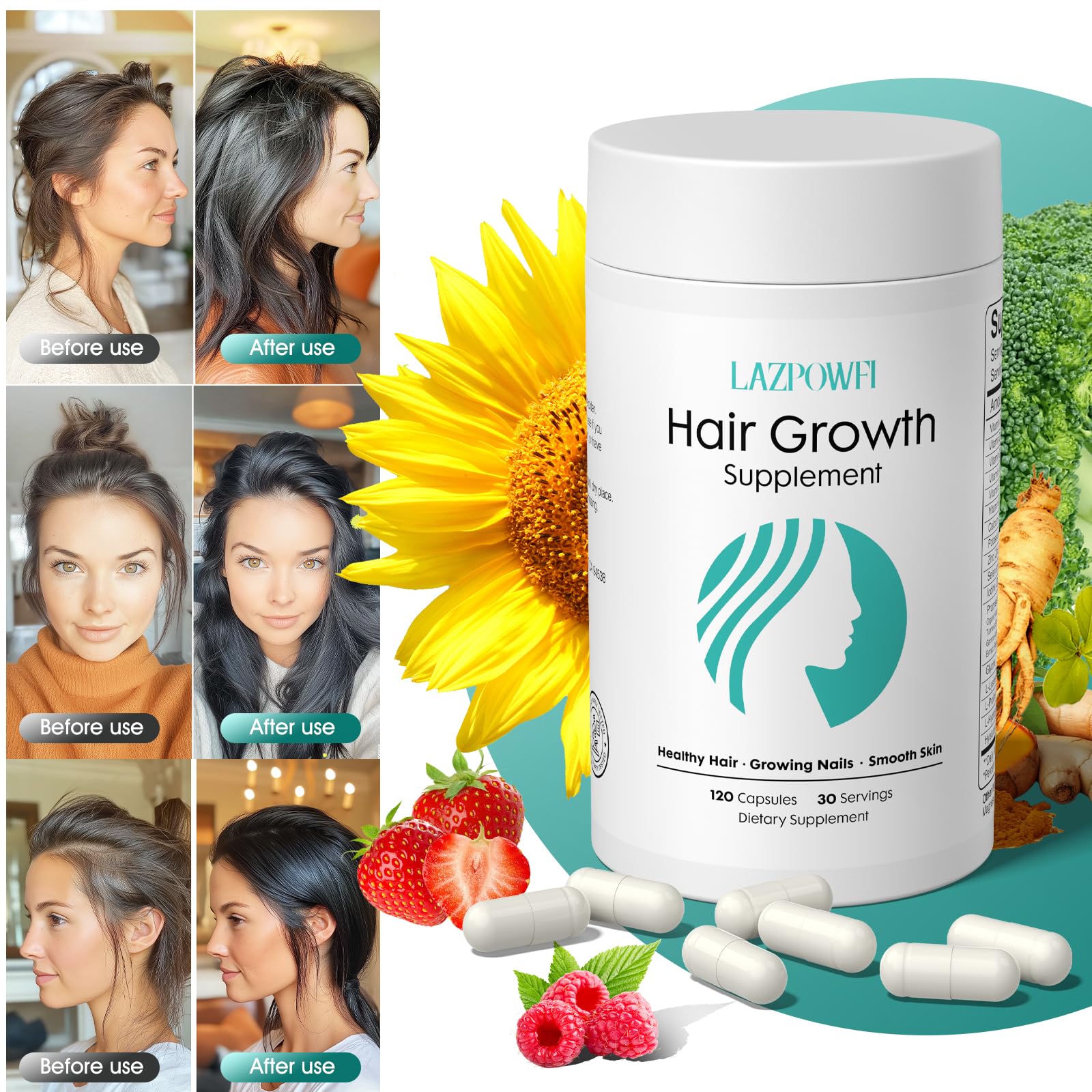 Lazpowfi Saw Palmetto extract visual indicating scalp nourishment.