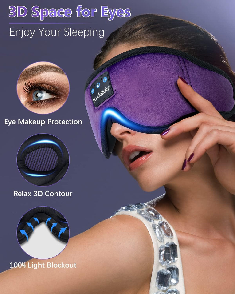 LC-dolida sleep mask 3D contour relieves eye pressure for side sleepers.