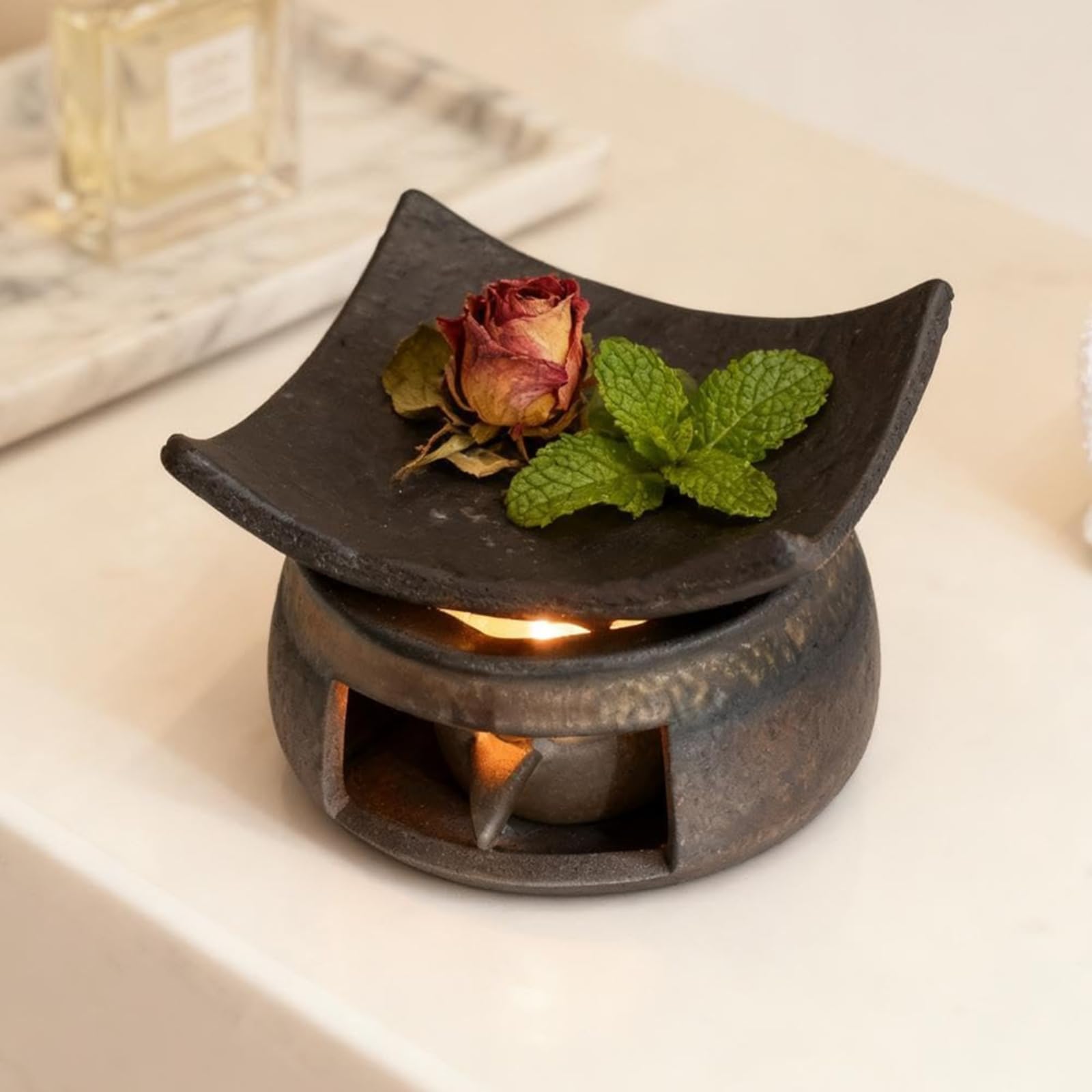 LDGSUPH burner secured by ebony alloy clips for stable fragrance setup