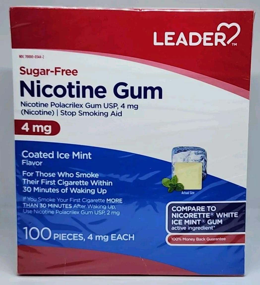 LEADER nicotine gum 4 mg mint pack front for craving relief