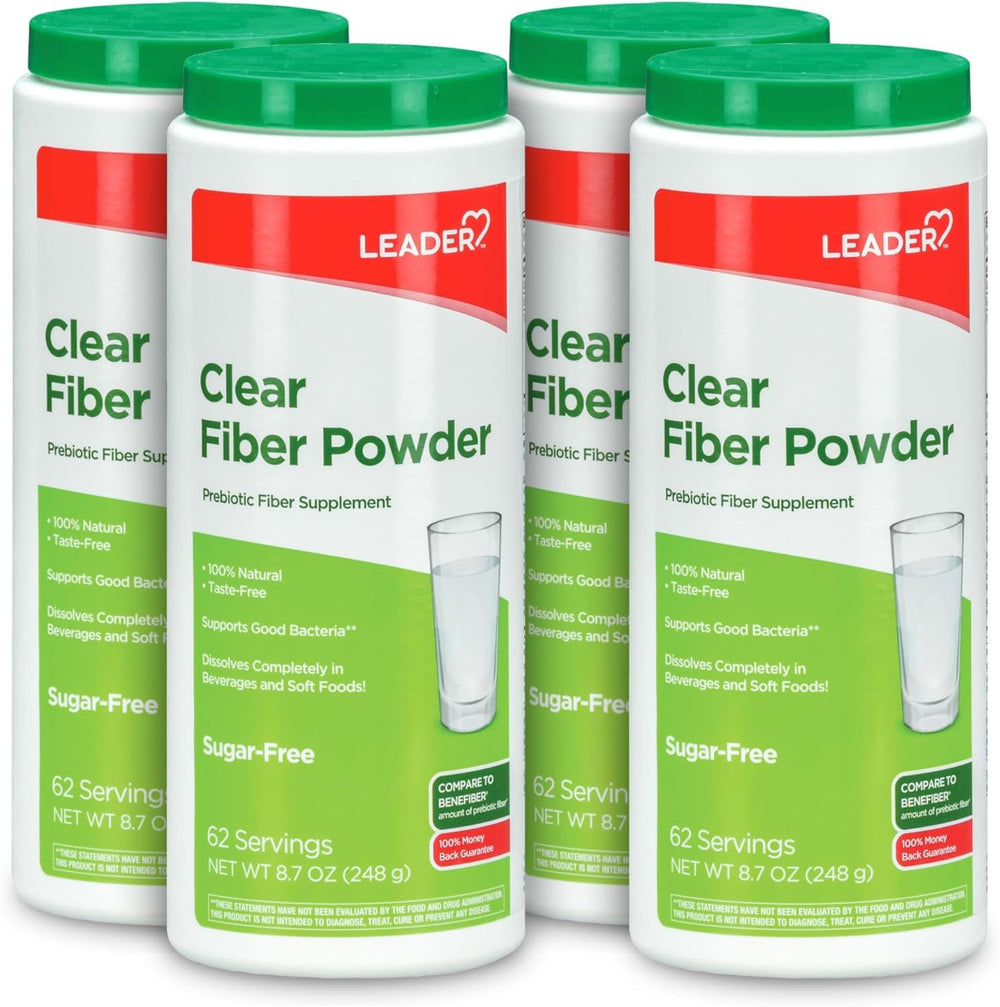 Leader prebiotic fiber powder tub with scoop for a convenient daily fiber boost.