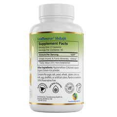 LEAFSOURCE Shilajit capsules closeup shows high potency formula.