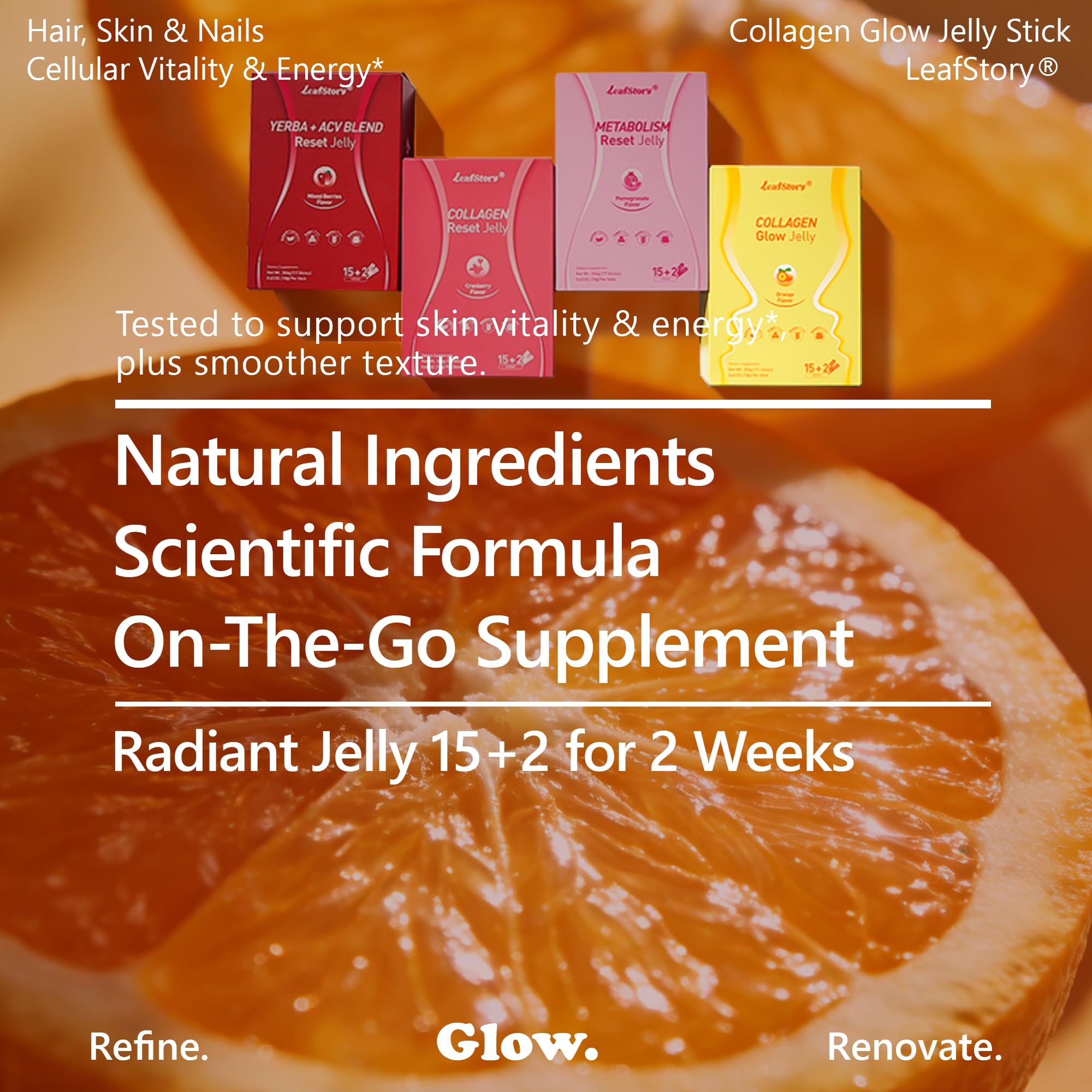 LeafStory Collagen Glow Jelly texture close-up, soft and chewy.