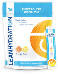 LEAN Hydration orange yuzu electrolyte packet dissolving in water for quick hydration