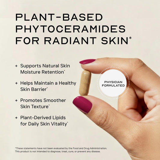 LEAN Nutraceuticals phytoceramides bottle label closeup highlights vegan formula for skin nourishment.