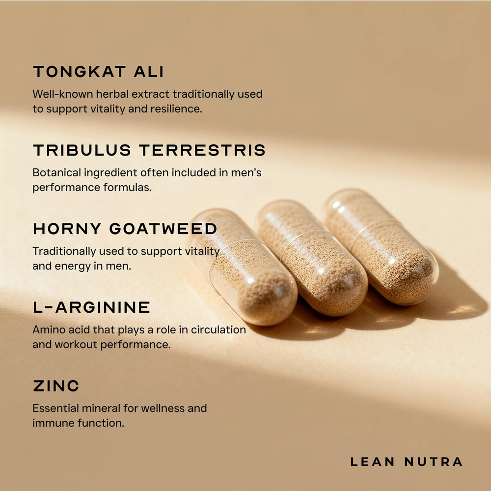 LEAN Nutraceuticals packaging on a gym bench in bright lighting.