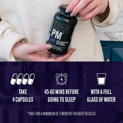 Lean PM Max bottle being poured to illustrate convenient nightly use.