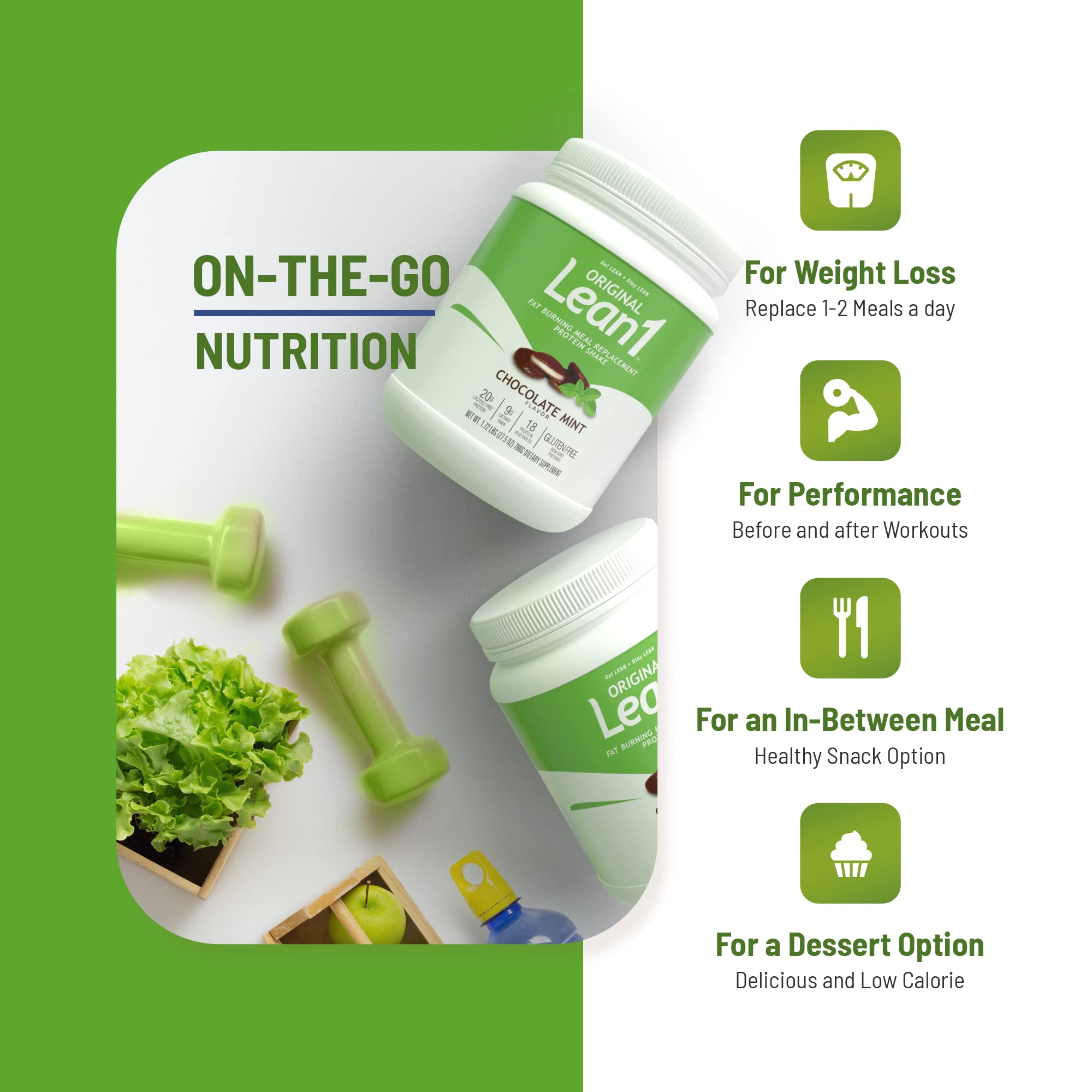 LEAN1 packaging highlights green coffee bean and tea extracts.