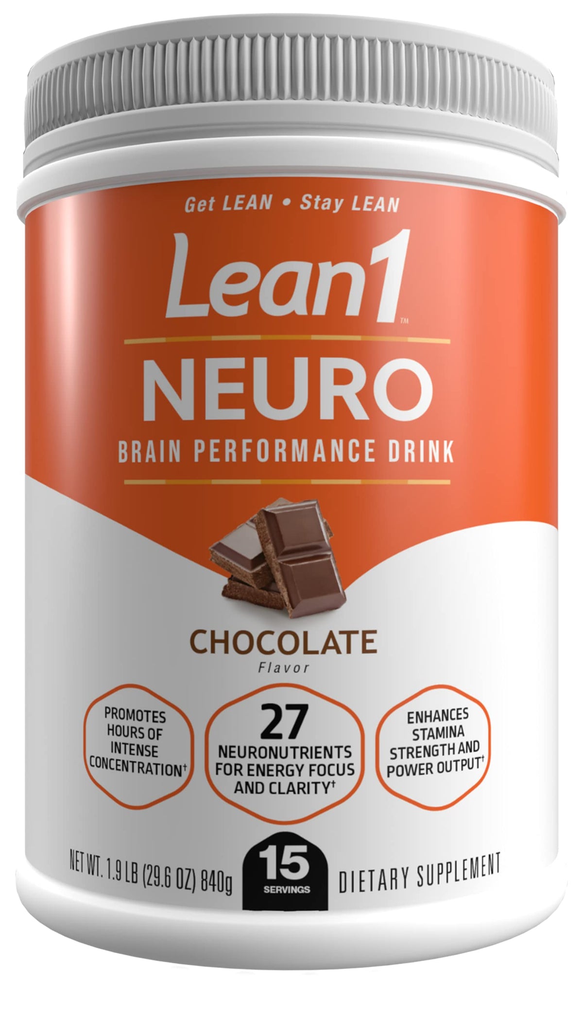 LEAN1 Neuro Chocolate bottle pouring, promotes focused energy for a busy day