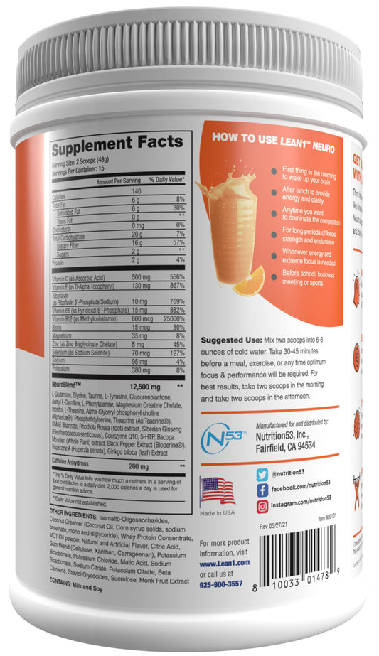 LEAN1 Neuro being poured into a glass for a refreshing energy boost