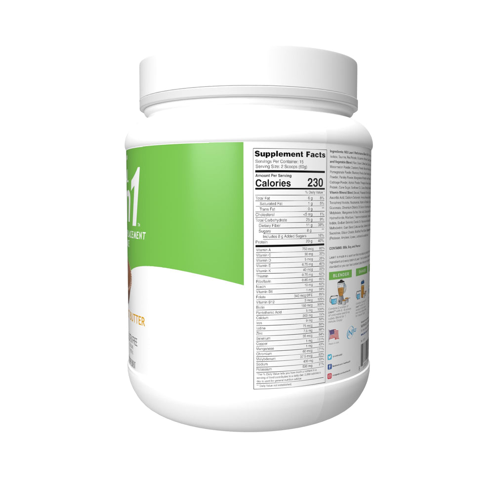LEAN1 shake being poured from tub for post-workout recovery.