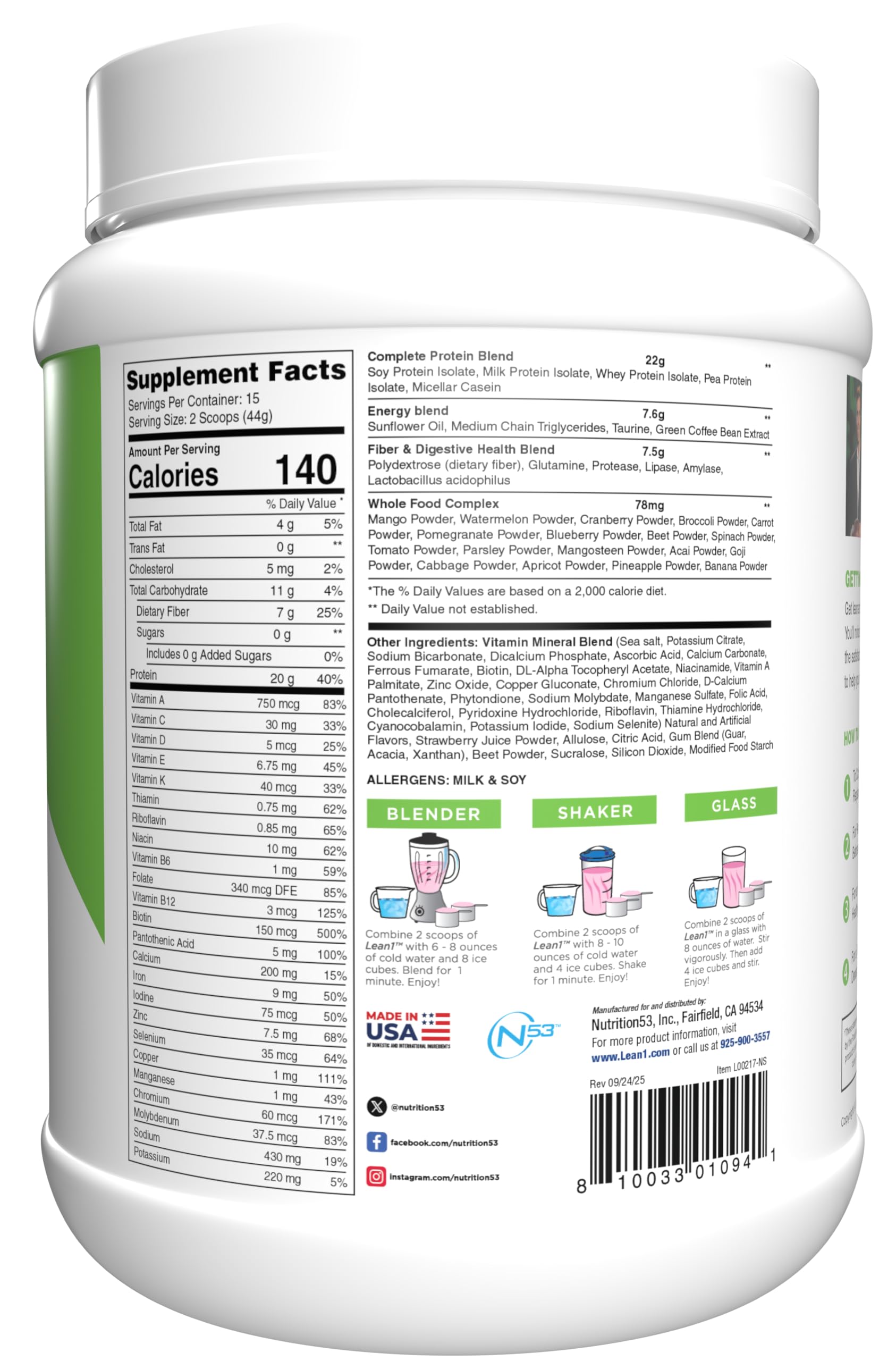 LEAN1 strawberry pre/post-workout glass highlights a tasty protein boost