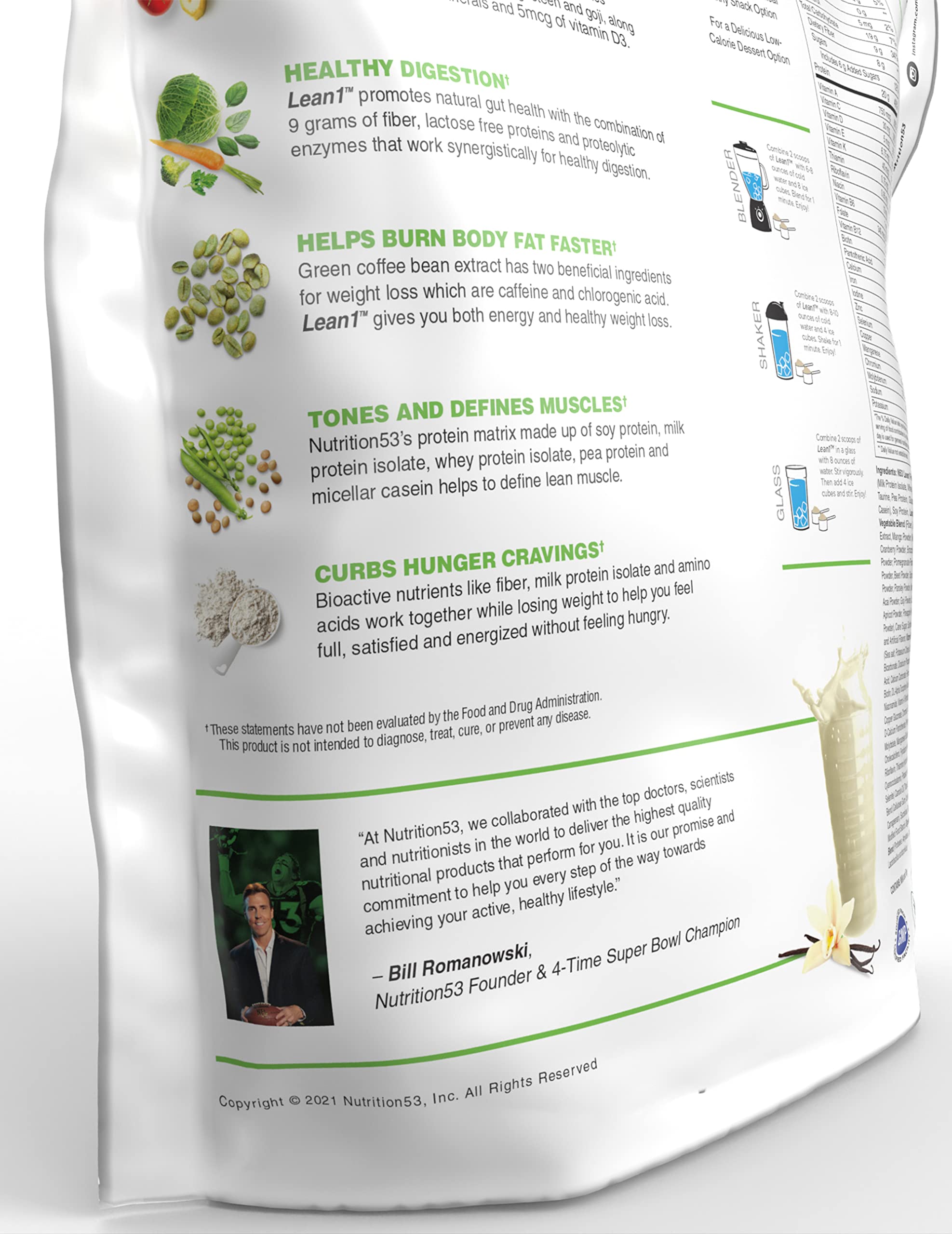 Lean1 Vanilla shake glass highlights creamy texture ideal for snacks or shakes.