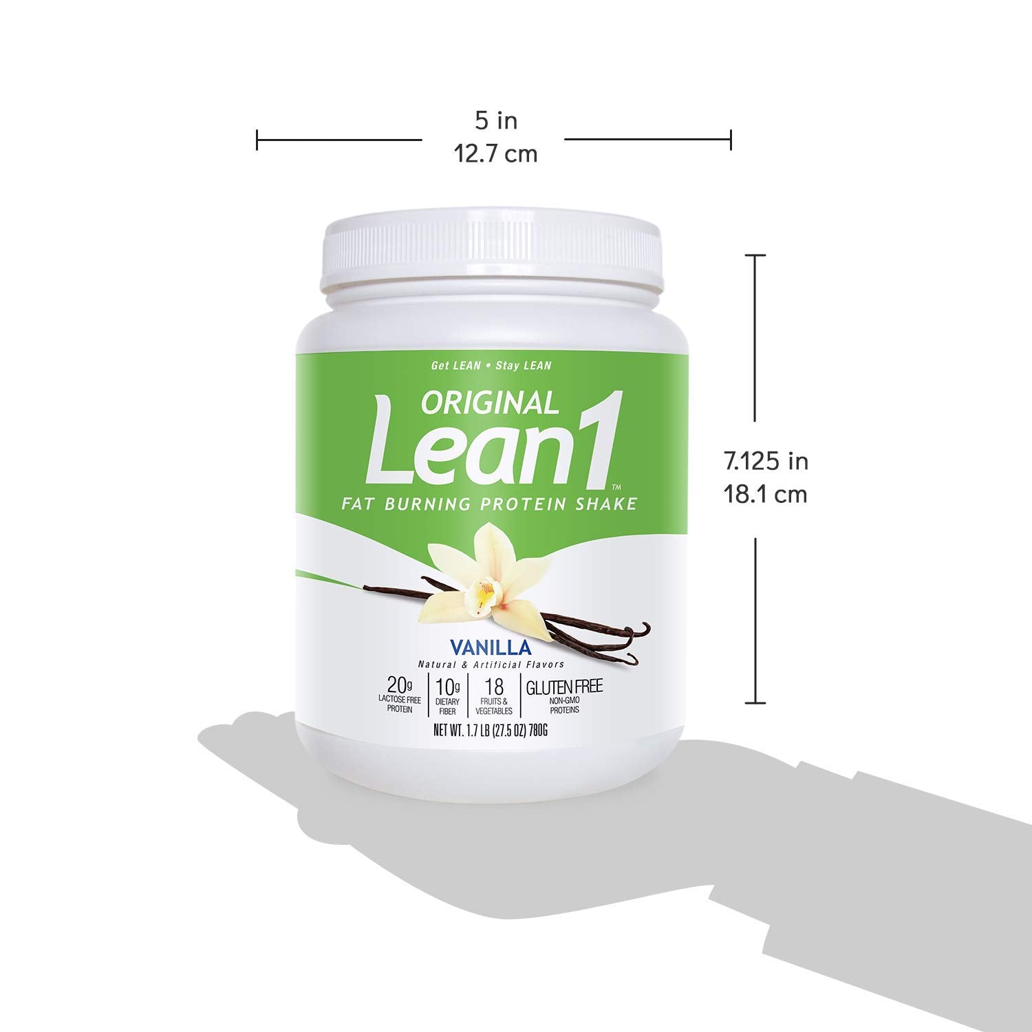 LEAN1 vanilla shake in a glass suggests creamy texture and satisfying flavor.