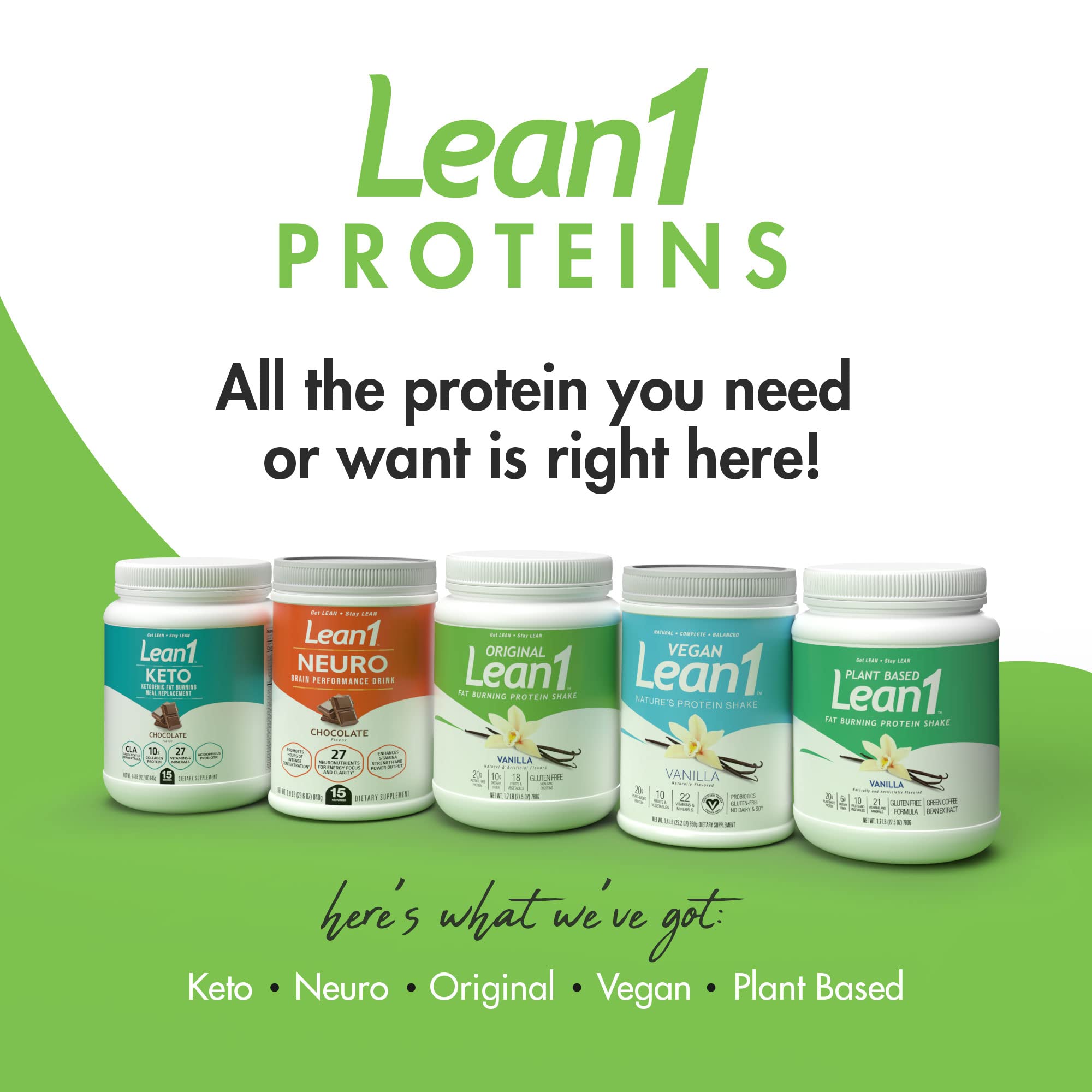 LEAN1 vanilla tub with glass shake conveys a satisfying, flavorful hunger-curbing option.