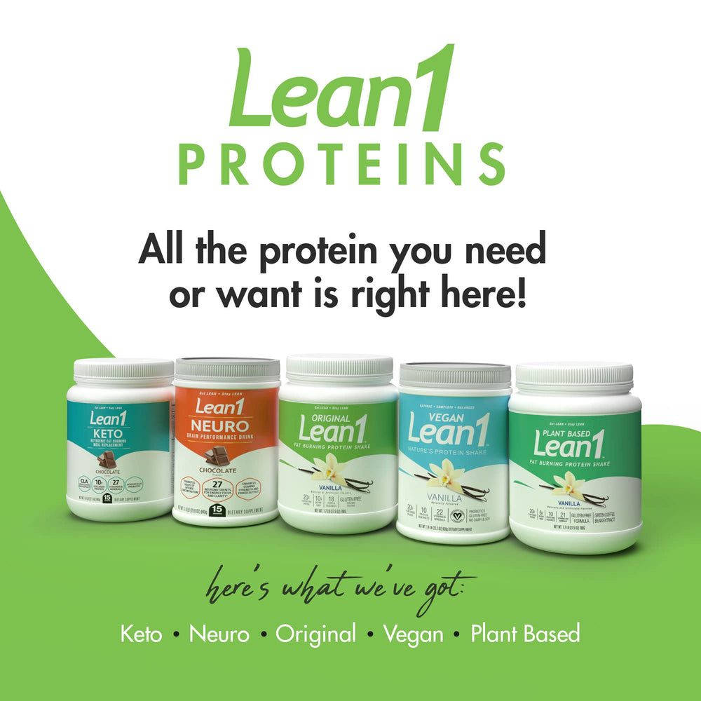 LEAN1 vanilla tub with glass shake conveys a satisfying, flavorful hunger-curbing option.