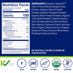 LeanFit Vanilla protein powder scoop closeup highlighting powder texture ideal for quick blends.