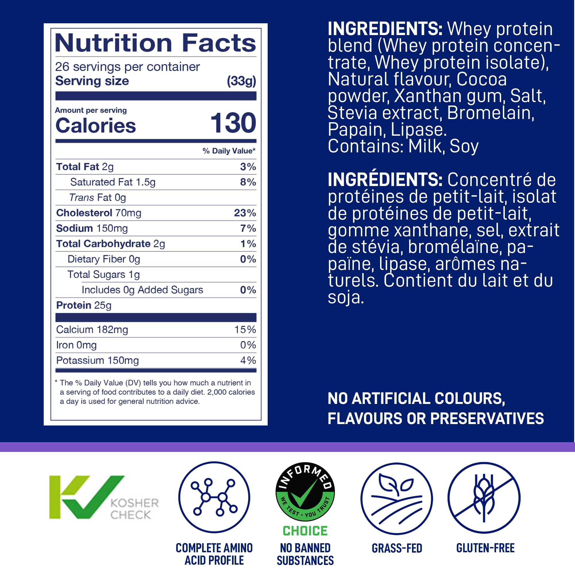 Gluten-free label on LeanFit Cookies & Cream protein powder.