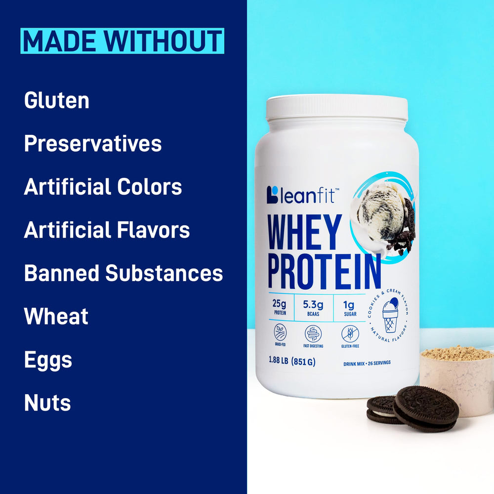 Cross-flow microfiltered whey illustration on LeanFit tub.