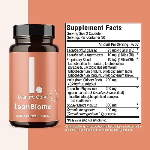 LEANFORGOOD LeanBiome label closeup reveals 9-strain blend and capsule count