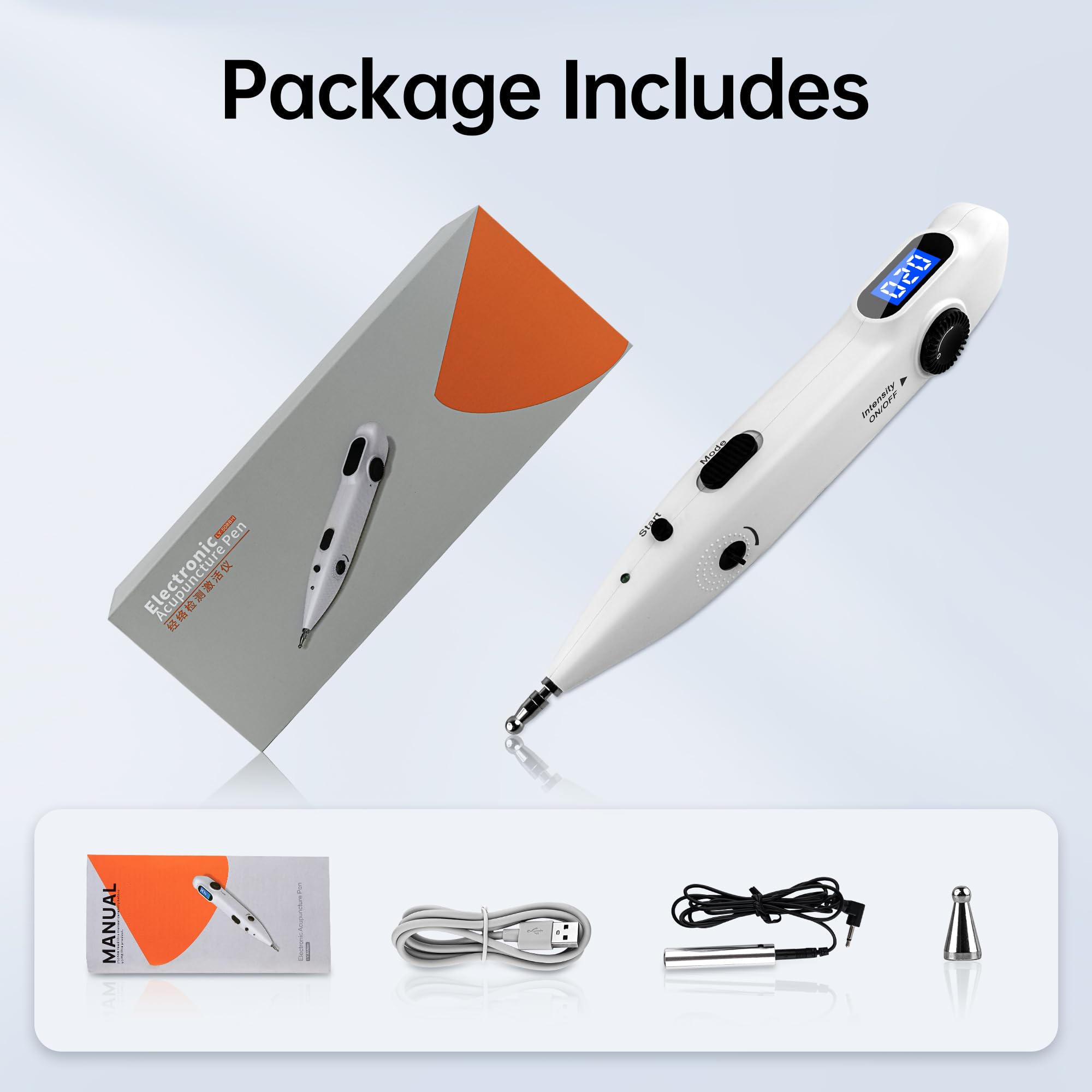 Leawell acupuncture pen with included manual and accessories.