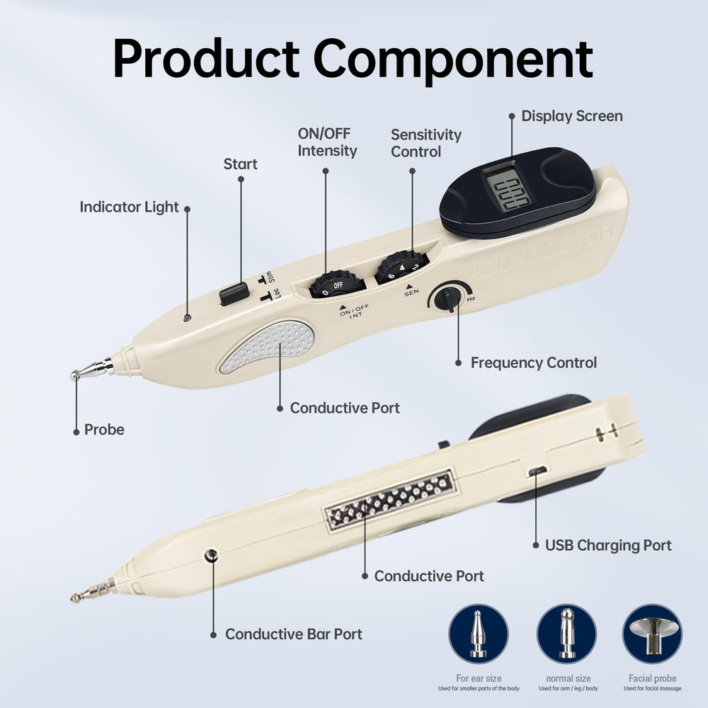 Leawell electronic acupuncture pen with small probe head for focused muscle relief.
