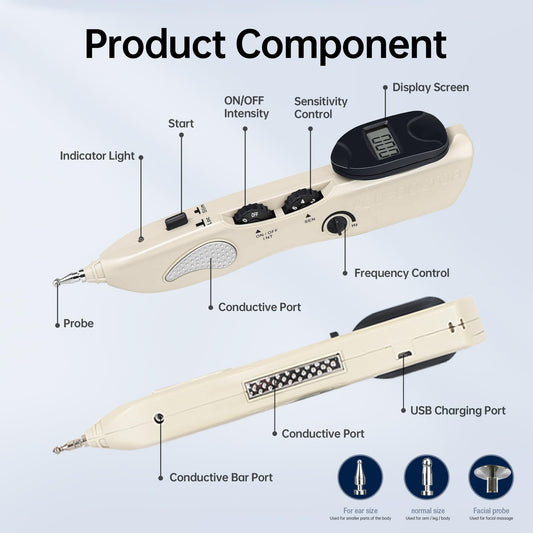 Leawell electronic acupuncture pen with small probe head for focused muscle relief.