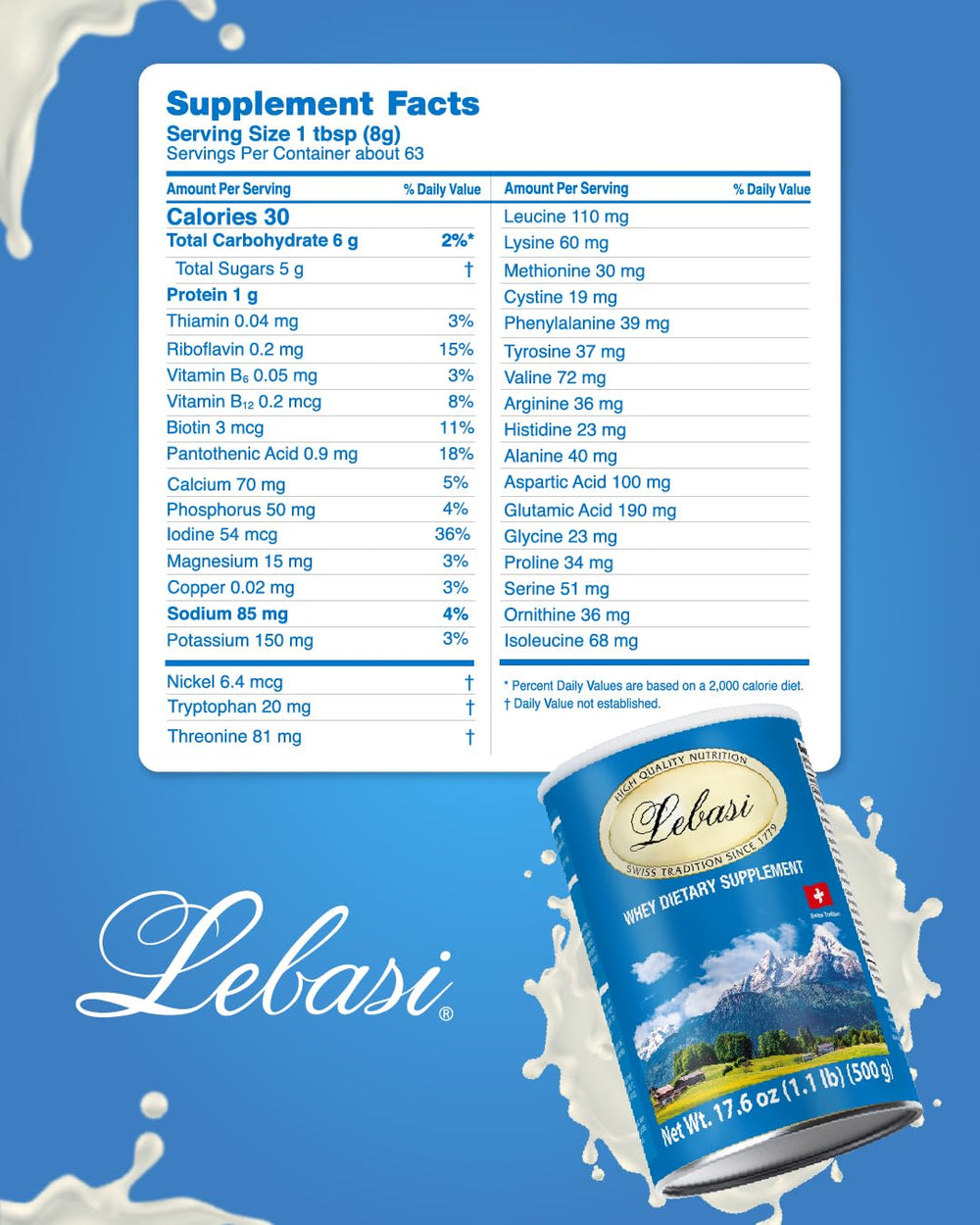 LEBASI Lactoserum scoop pouring setup for quick, easy mixing.