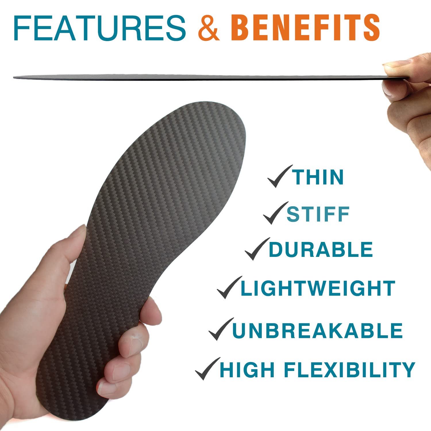 Leeuoe carbon fiber insole closeup texture highlights durable, rigid construction for injury relief.