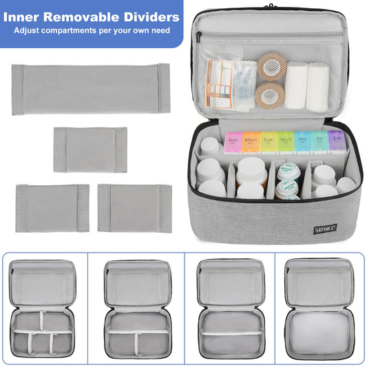 LEFOR·Z pill bottle organizer shows adjustable dividers for customizable medicine layout