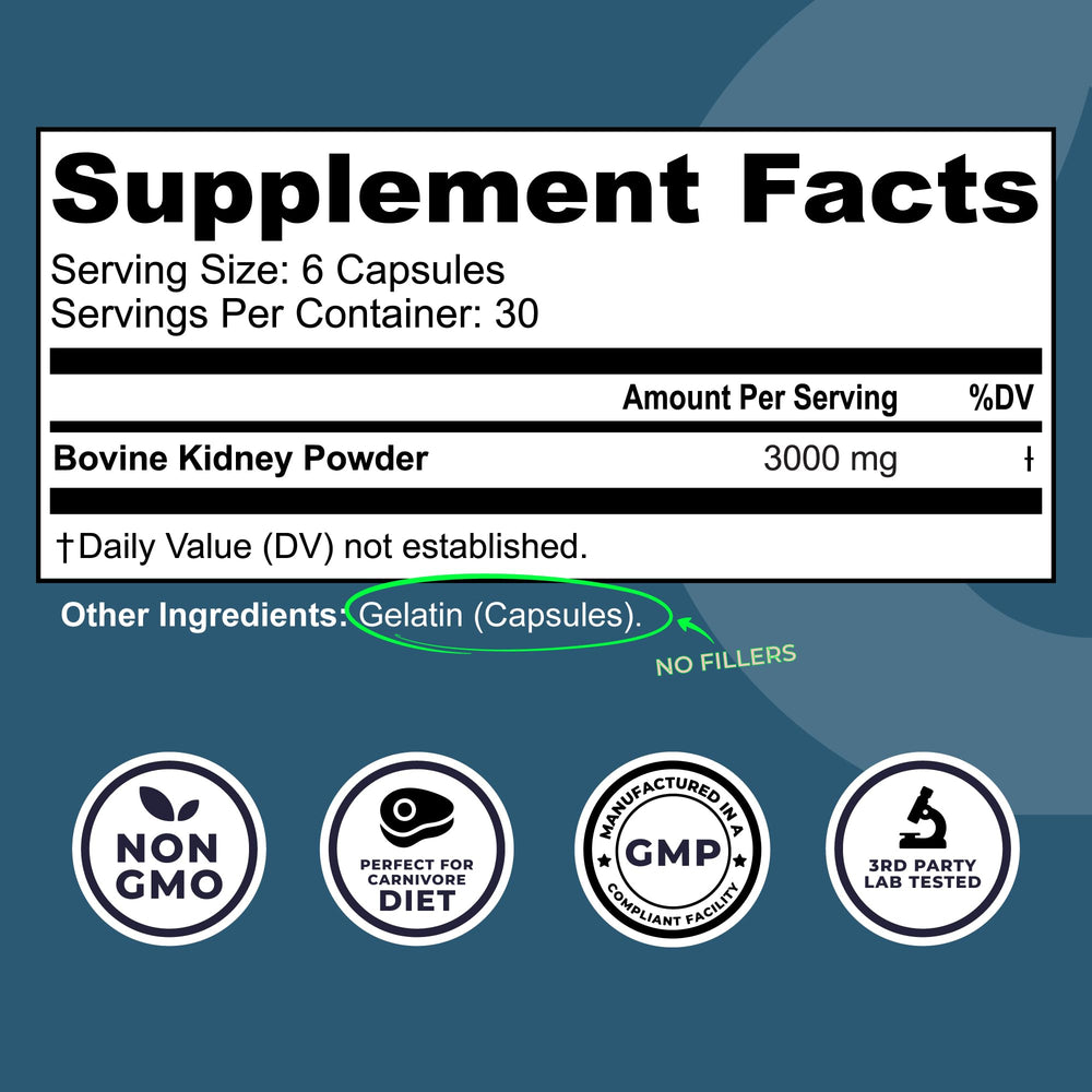 Left Coast Performance freeze-dried kidney capsules close-up highlights potent nutrients