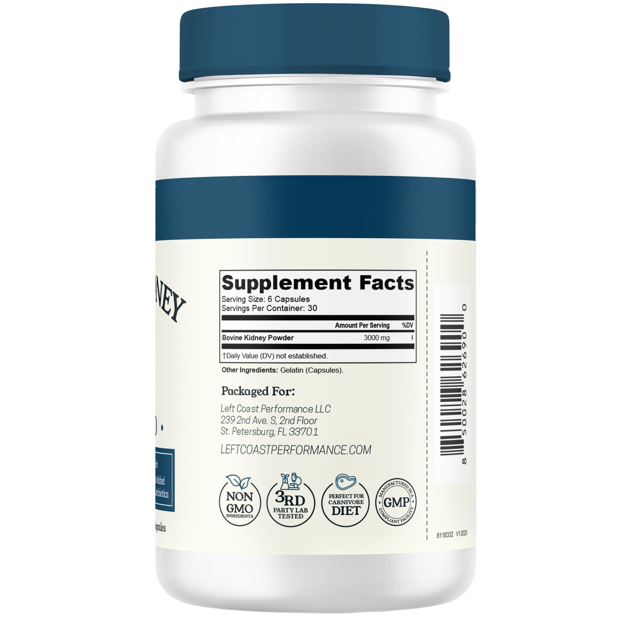 Left Coast Performance non-GMO beef kidney capsules offer pure nourishment