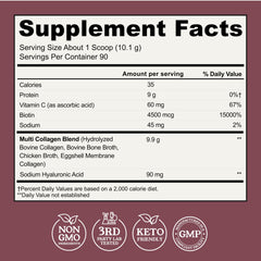 Ingredients panel with biotin, hyaluronic acid, and vitamin C