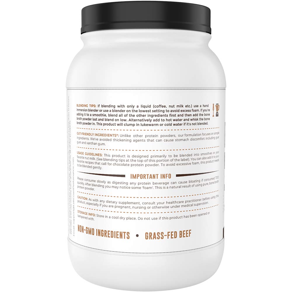 Scoop of Left Coast Performance chocolate bone broth powder for quick serving.