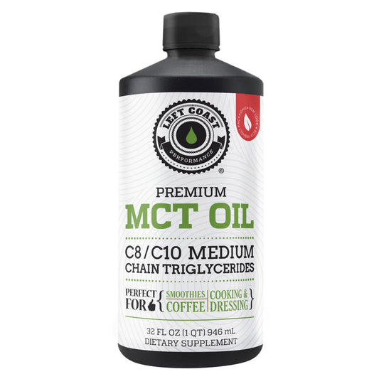 Left Coast Performance coconut MCT oil liquid pour for quick energy in cooking