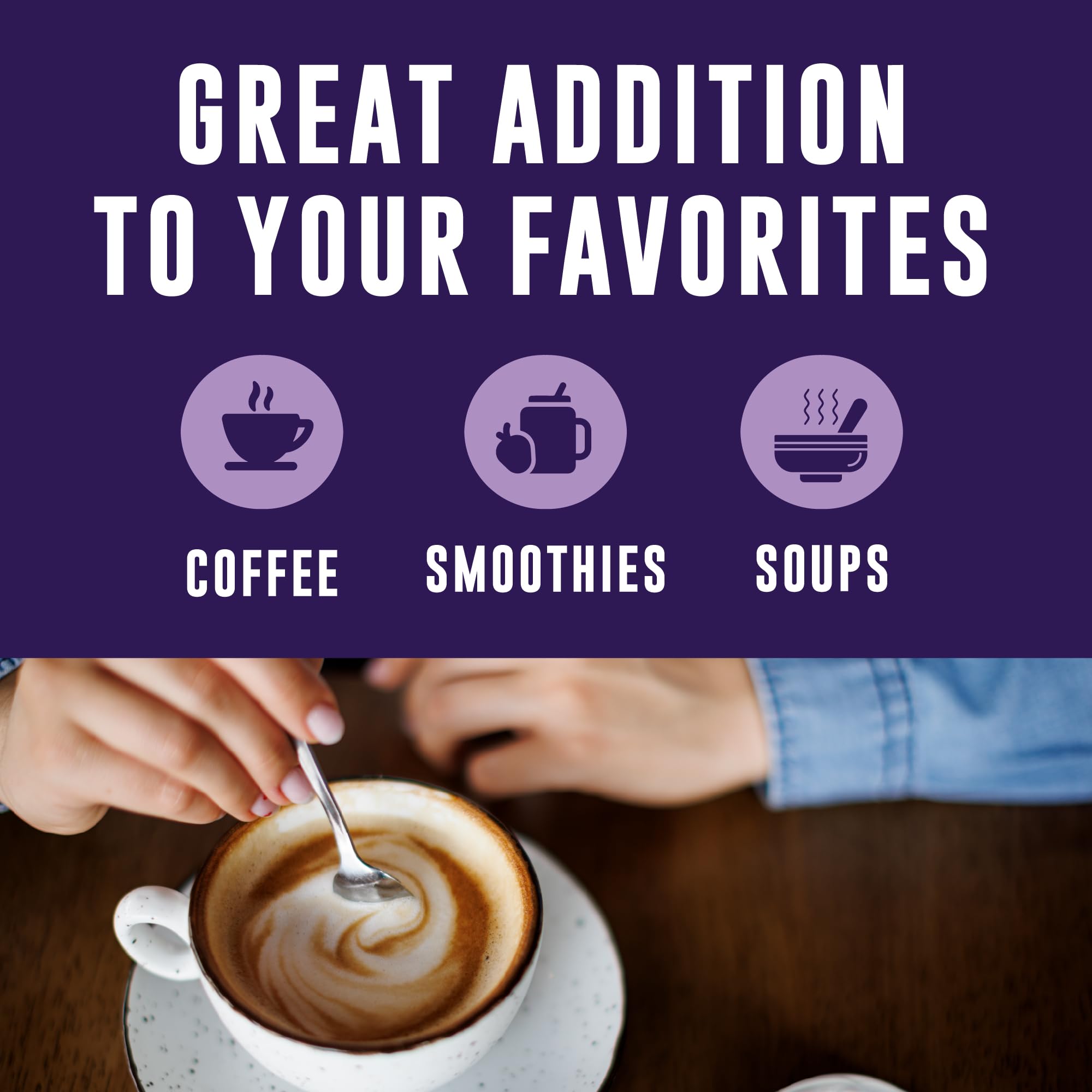 Left Coast Performance ready-to-stir powder blends into coffee or smoothies for convenient nutrition