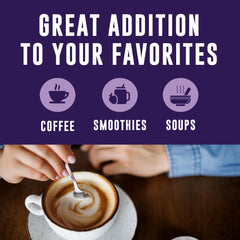 Left Coast Performance ready-to-stir powder blends into coffee or smoothies for convenient nutrition