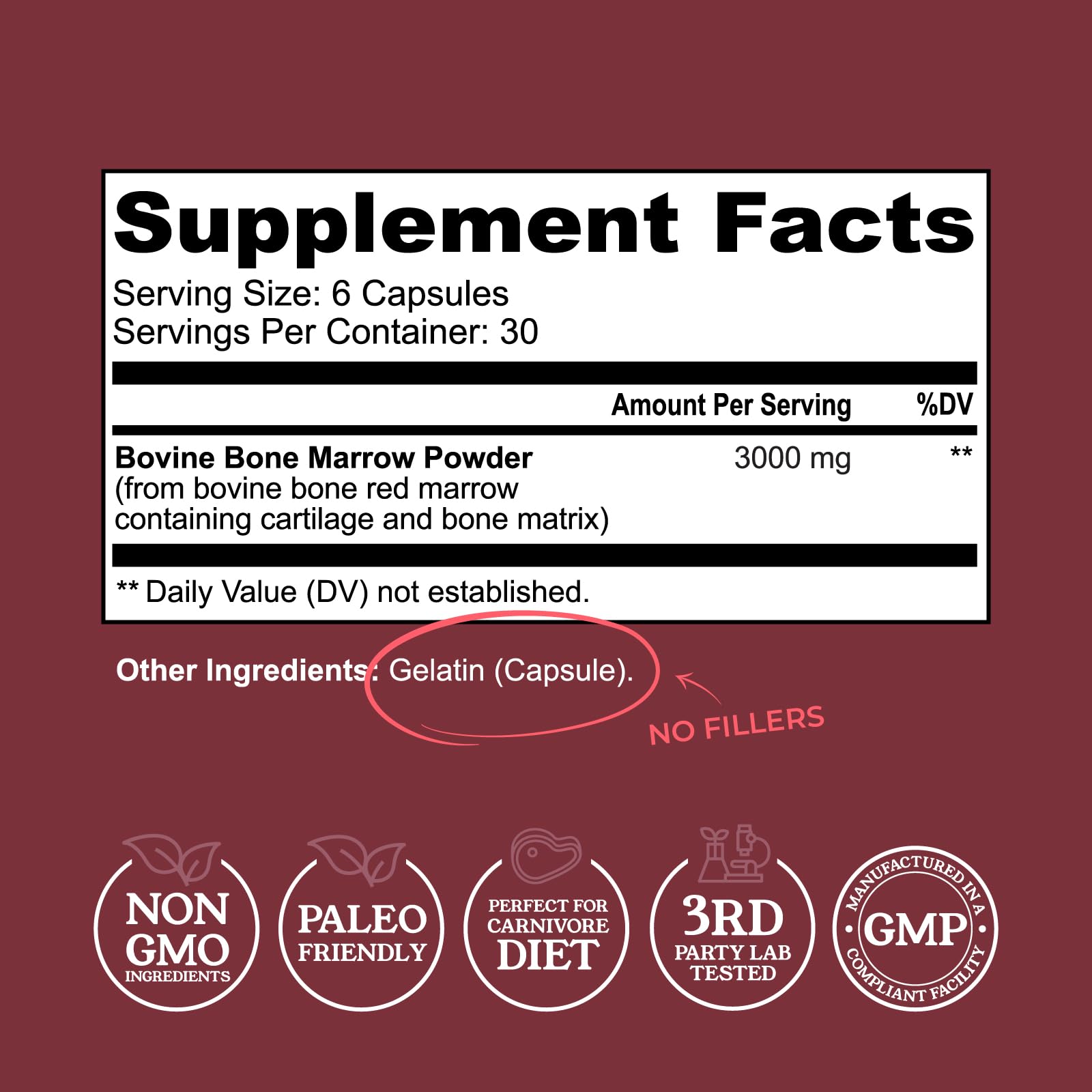 Left Coast Performance freeze-dried bone marrow capsules for convenient daily nourishment