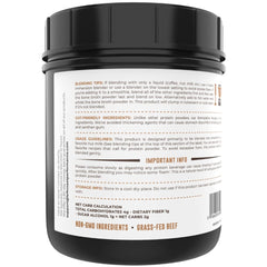 Close-up of grass-fed beef bone broth powder texture, gluten-free and non-GMO.