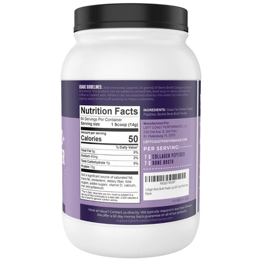 Left Coast Performance grass-fed collagen peptides powder mixes smoothly in smoothies for daily protein