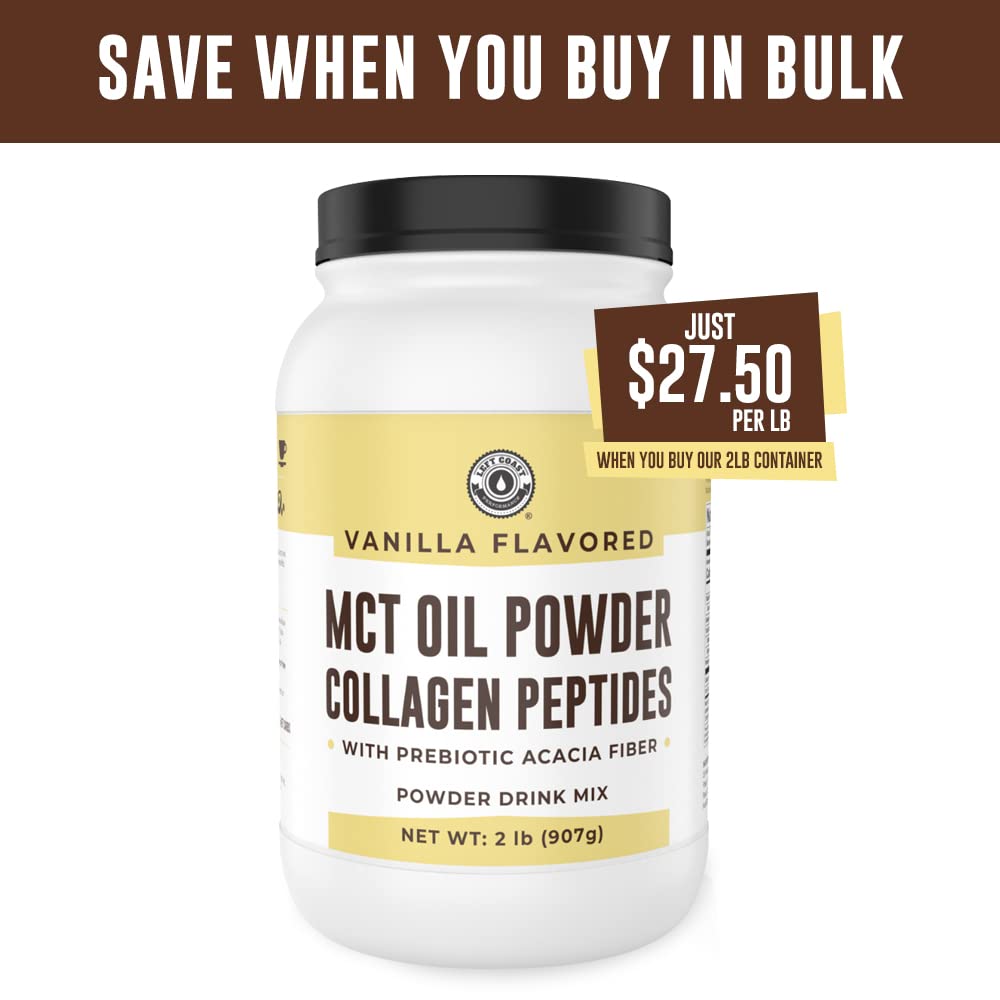 Left Coast Performance label highlights non-GMO, gluten-free, and grass-fed collagen.