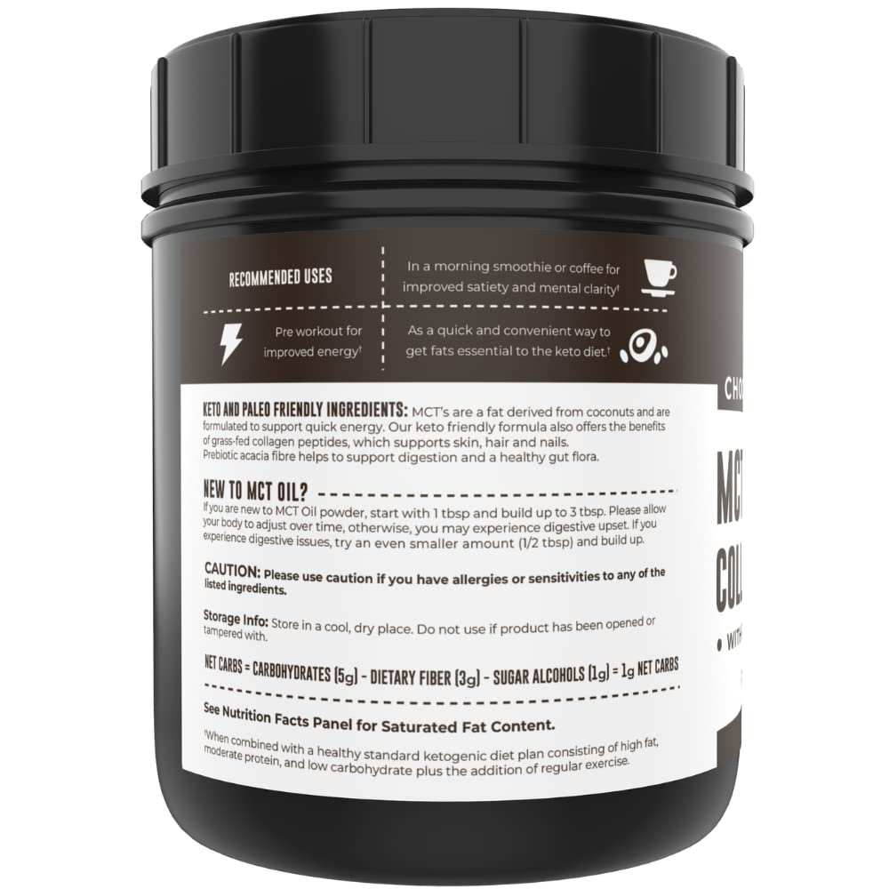 Left Coast Performance MCT Oil Powder packaging 16oz, convenient keto-friendly container.