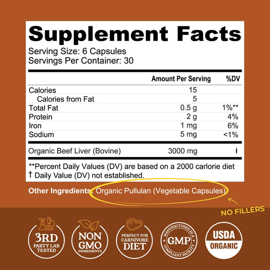 Left Coast Performance Organic Beef Liver Capsules pack shows label, potent whole-food nutrients.