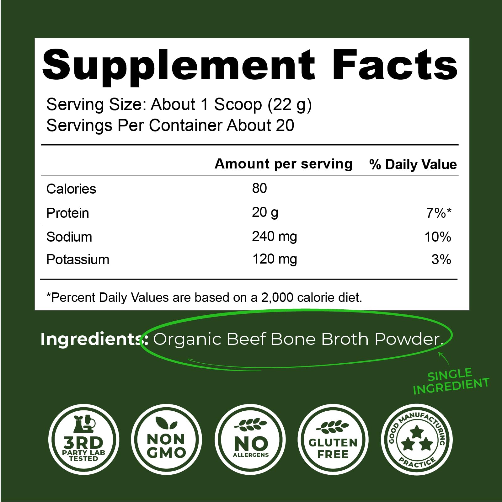 Left Coast Performance organic powder scoop highlighting high protein per serving.