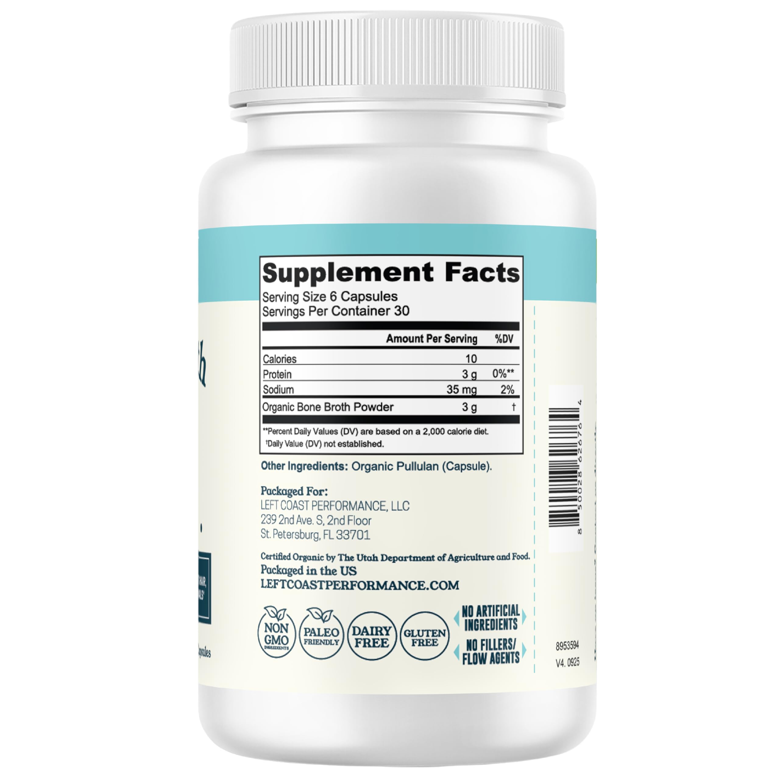Left Coast Performance packaging and label focus on clean, simple ingredients.