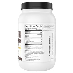 Left Coast Performance scoop accompanies vanilla bone broth powder for quick shakes.
