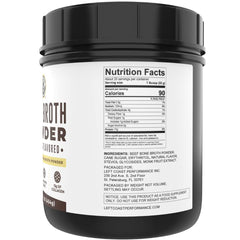 Left Coast Performance scoop with vanilla bone broth powder for precise serving.