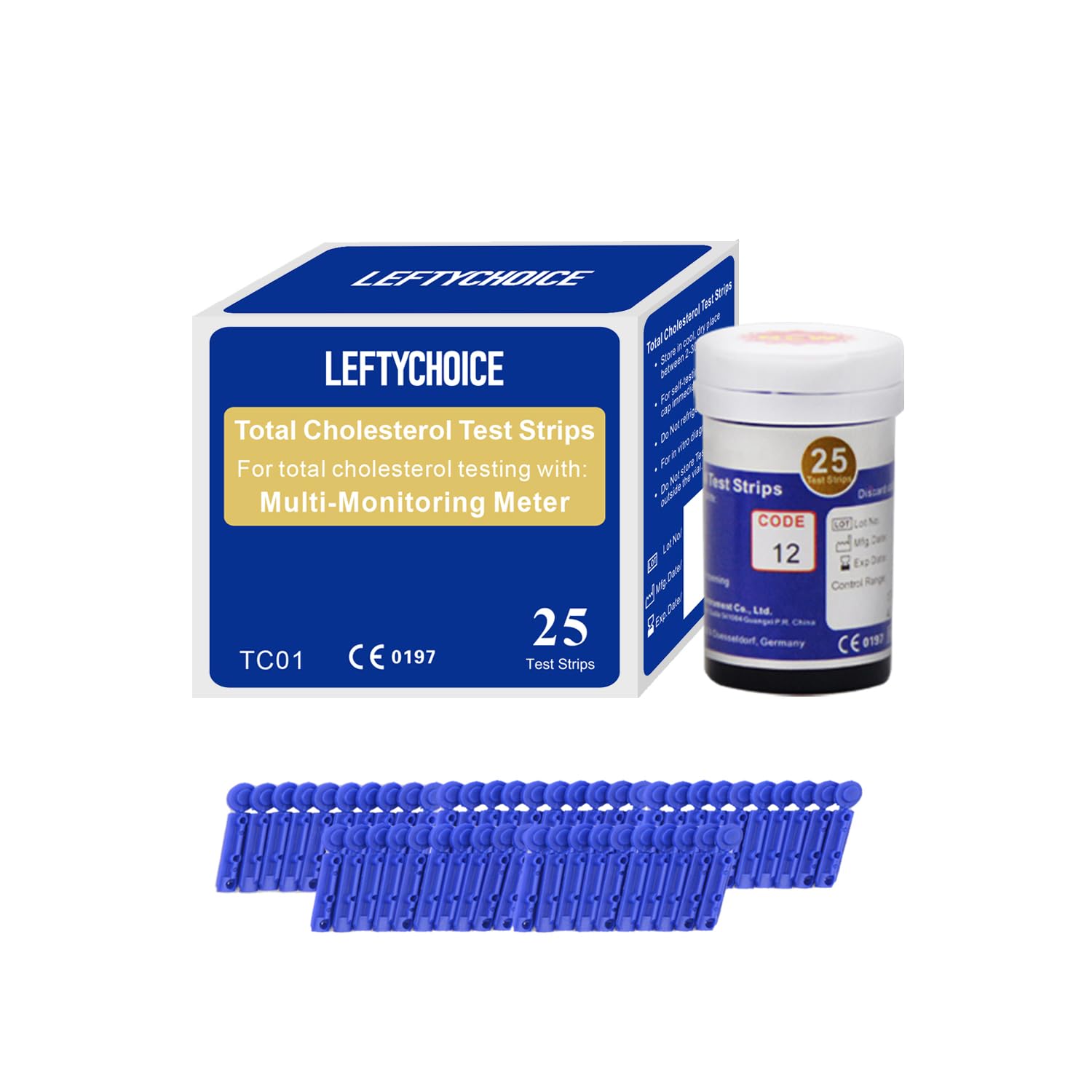 LEFTYCHOICE 25-pcs total cholesterol test strips compatible with LCLBM-01 for at-home testing